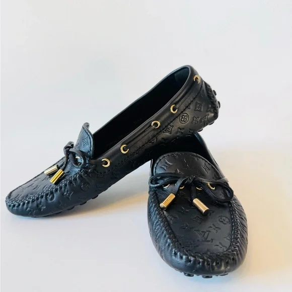 NWOT Louis Vuitton Black Monogram Loafers with Gold Accents - Picture 16 of 16